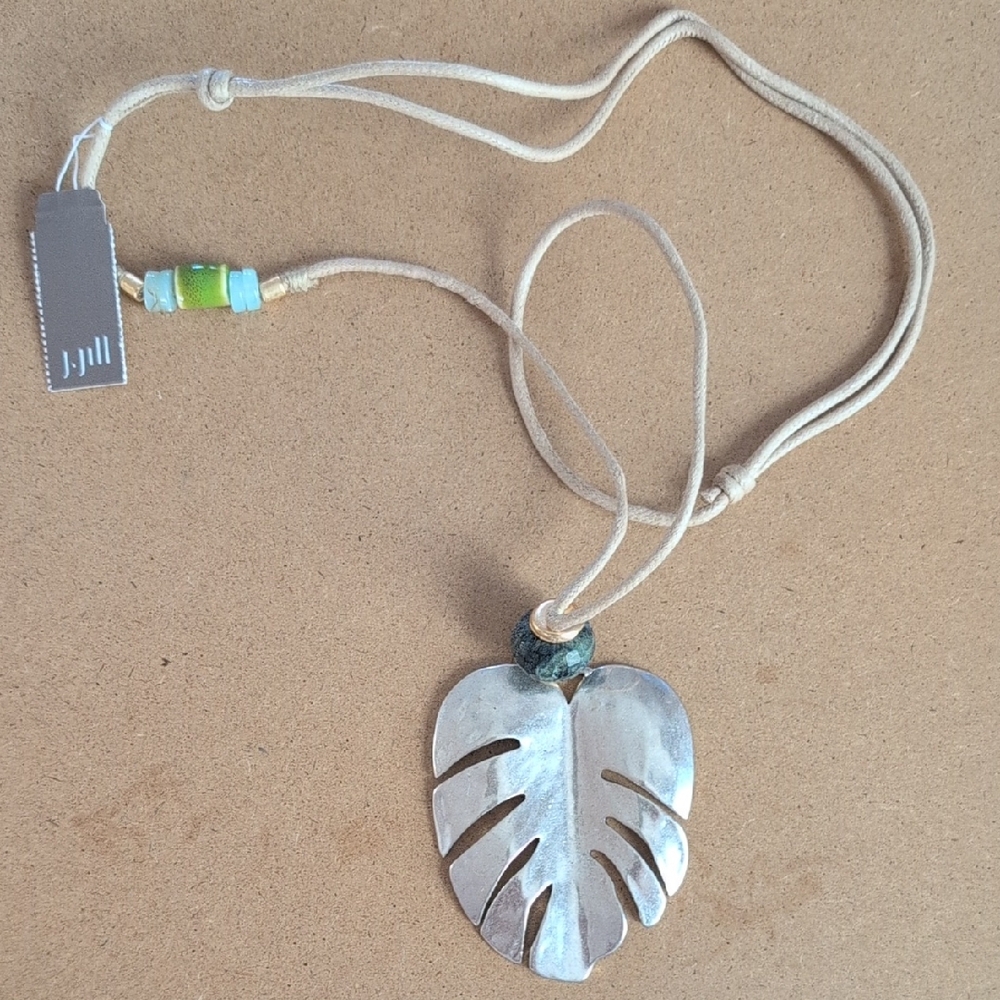 J. Jill Silver Mostera Leaf Necklace with Blue and Green Beads